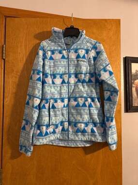 Columbia Women's Sawyer Rapids Full Zip Fleece Jacket Blue Pink Geometric Print